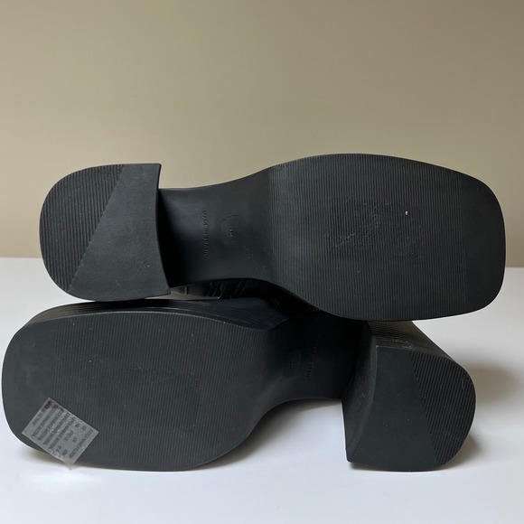 Steve Madden Fanatik Black Leather Square Toe Platform Block Heel Boots 10M NWOT - Picture 5 of 8